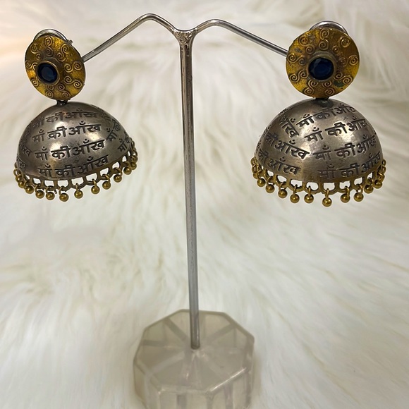 Brass oxidised jhumkas | handmade - Picture 5 of 9